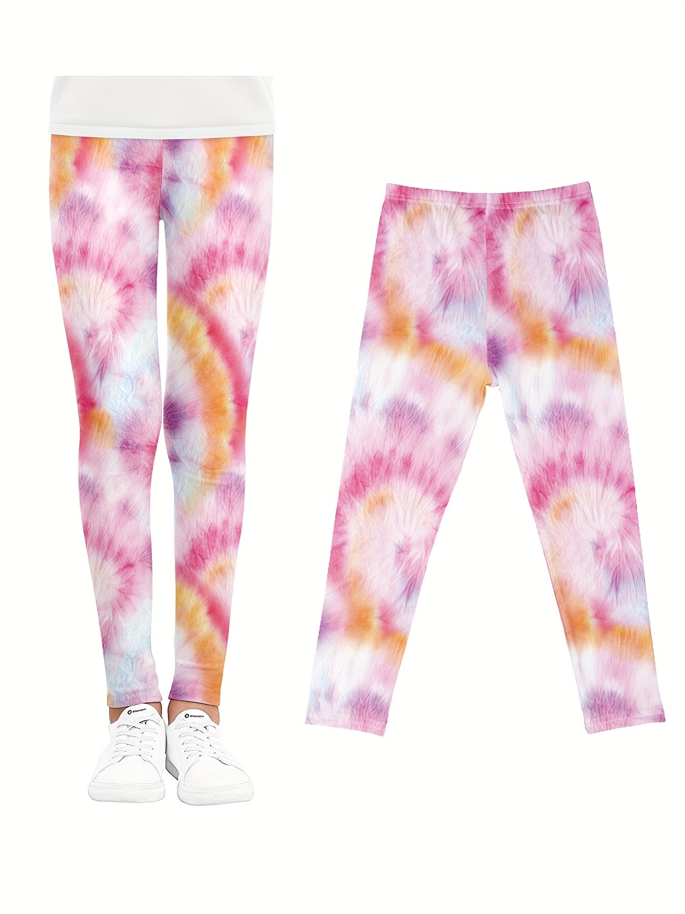Girls Tie Dye Fleece Leggings Footless Tights Anti-Mosquito Pants