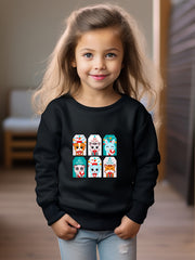 Christmas Cartoon Animals Cards Print Girls Casual Pullover Sweatshirt