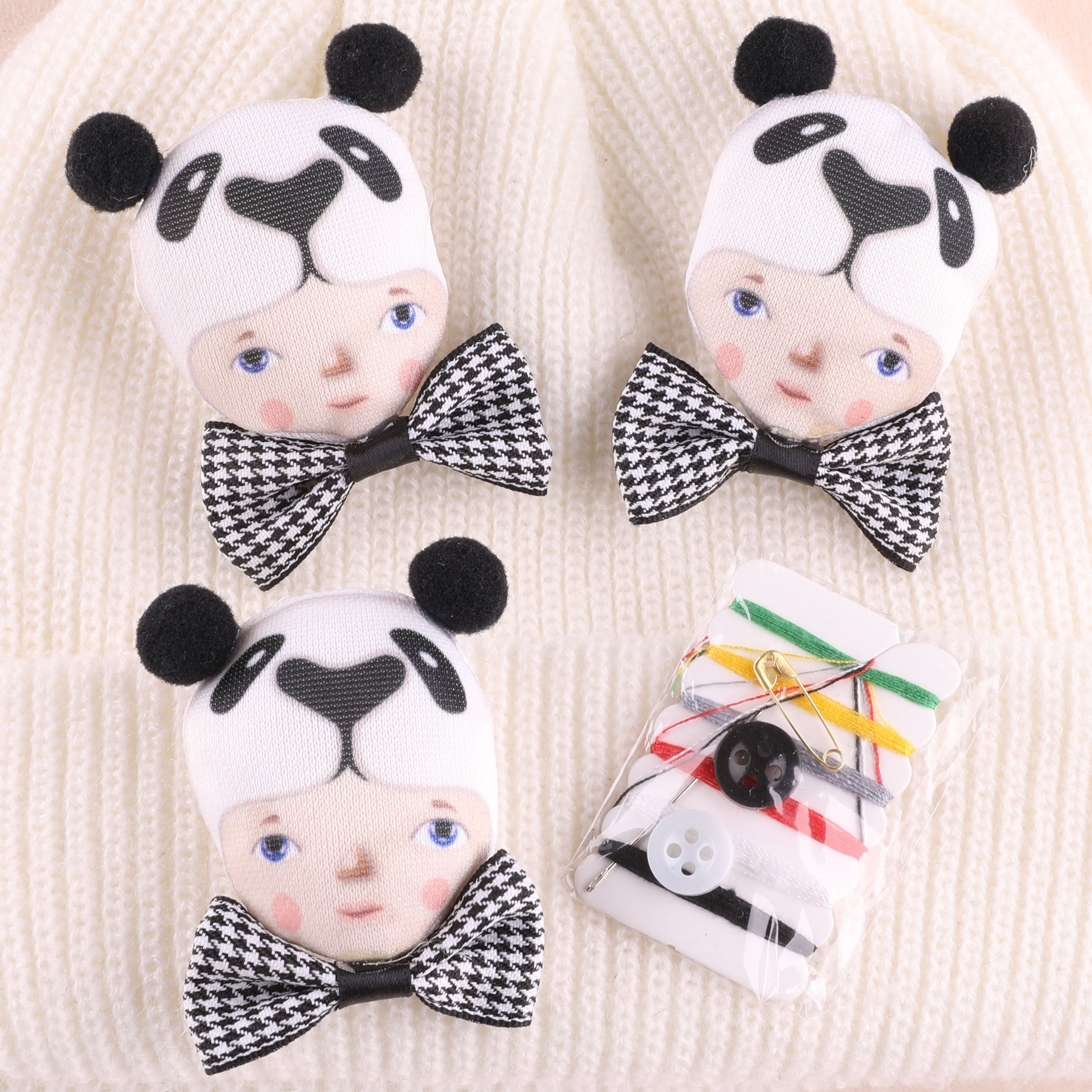 4pcs Panda Doll Head Patches Girls Hat DIY Sew Hand