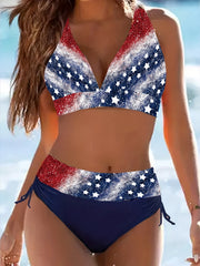 American Flag Print Bikini Set Glitter 2 Piece Swimwear