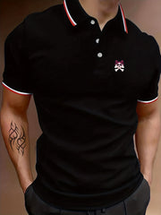 Men's Skull & Bone Polo Shirt Breathable Button Up Short Sleeve