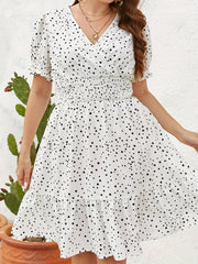 Dot Print Puff Sleeve Smock Dress