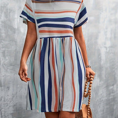 Plus Stripe Short Sleeve Mini Dress