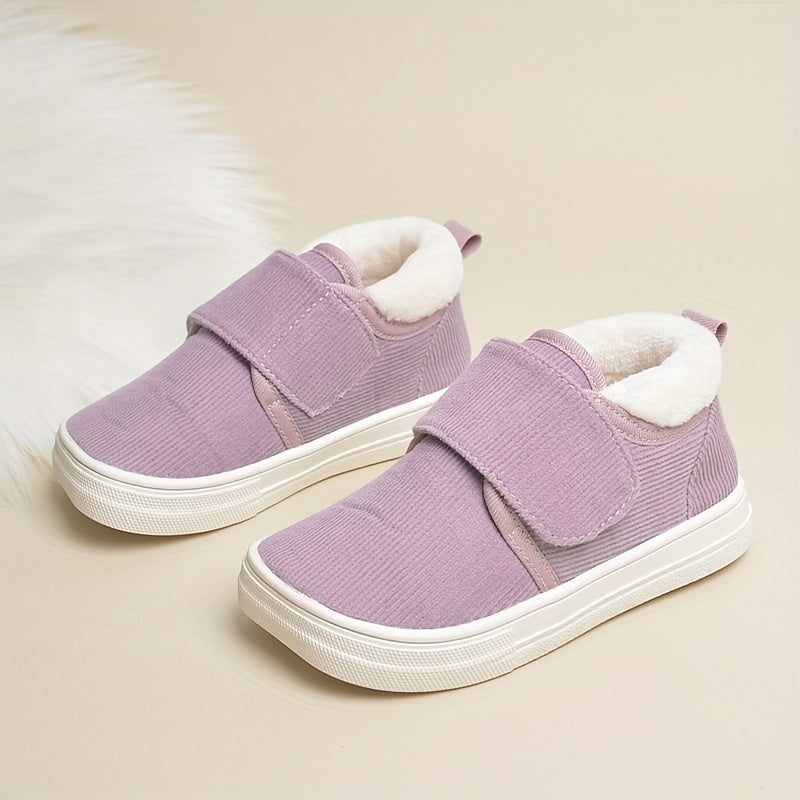 Girls' Soft Warm Low Top Sneakers - Anti Slip Fleece Plus Hook and Loop Fastener