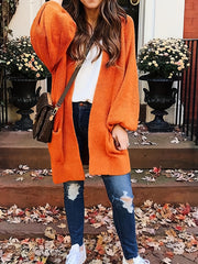 Casual Cardigan Solid Lantern Sleeve Open Front Long Cardigan