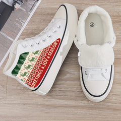 Christmas Plush Lined Thermal Canvas Sneakers - Non Slip High Top Shoes
