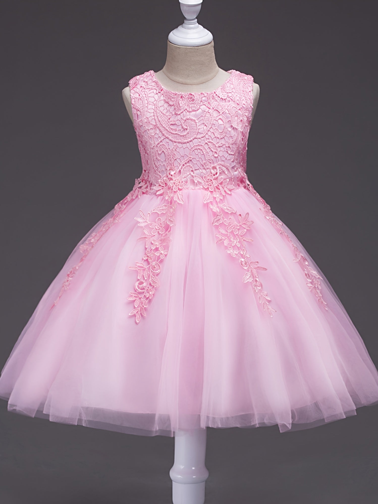 Girls Sleeveless Princess Tutu Dress Flowers Embroidery Tulle Performance Dress