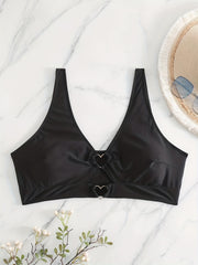 V Neck Heart Ring Bikini Top