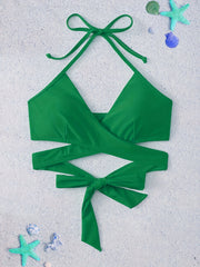 Criss Cross Surplice V Neck Halter Bikini Top