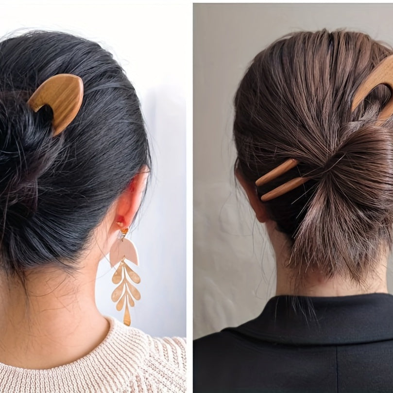 Minimalist Wood Hair Fork for Thick Hair Minimal Bun and Ponytail Holder