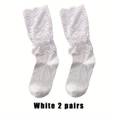 Contrast Lace Socks 2 Pairs Women's Mid Tube Stockings