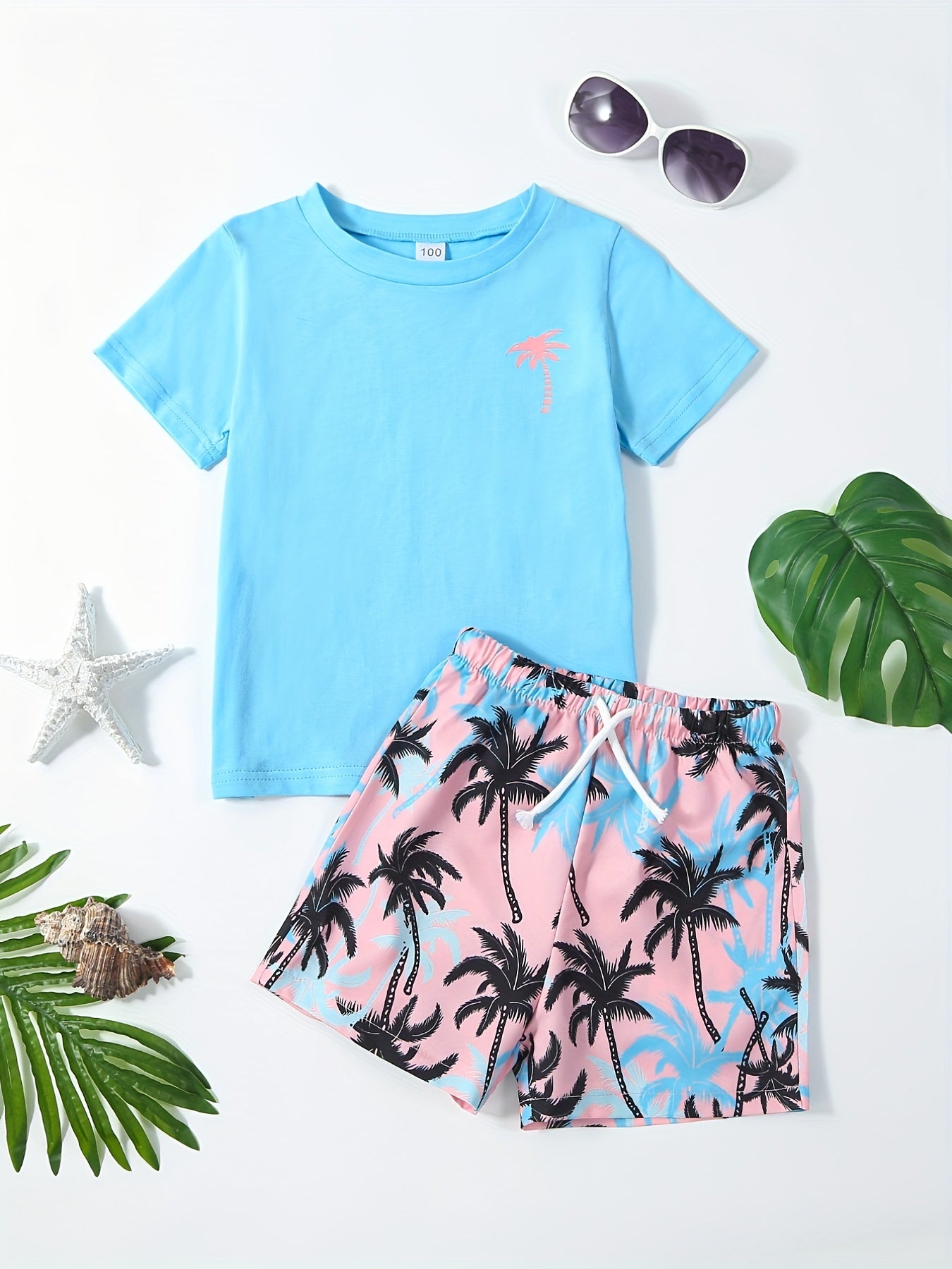 Boys Coconut Tree Outfit T shirt & Shorts Set Summer Kids Clothes
