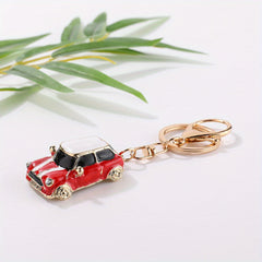 Striped Mini Car Keychain with Diamond Decoration Pendant