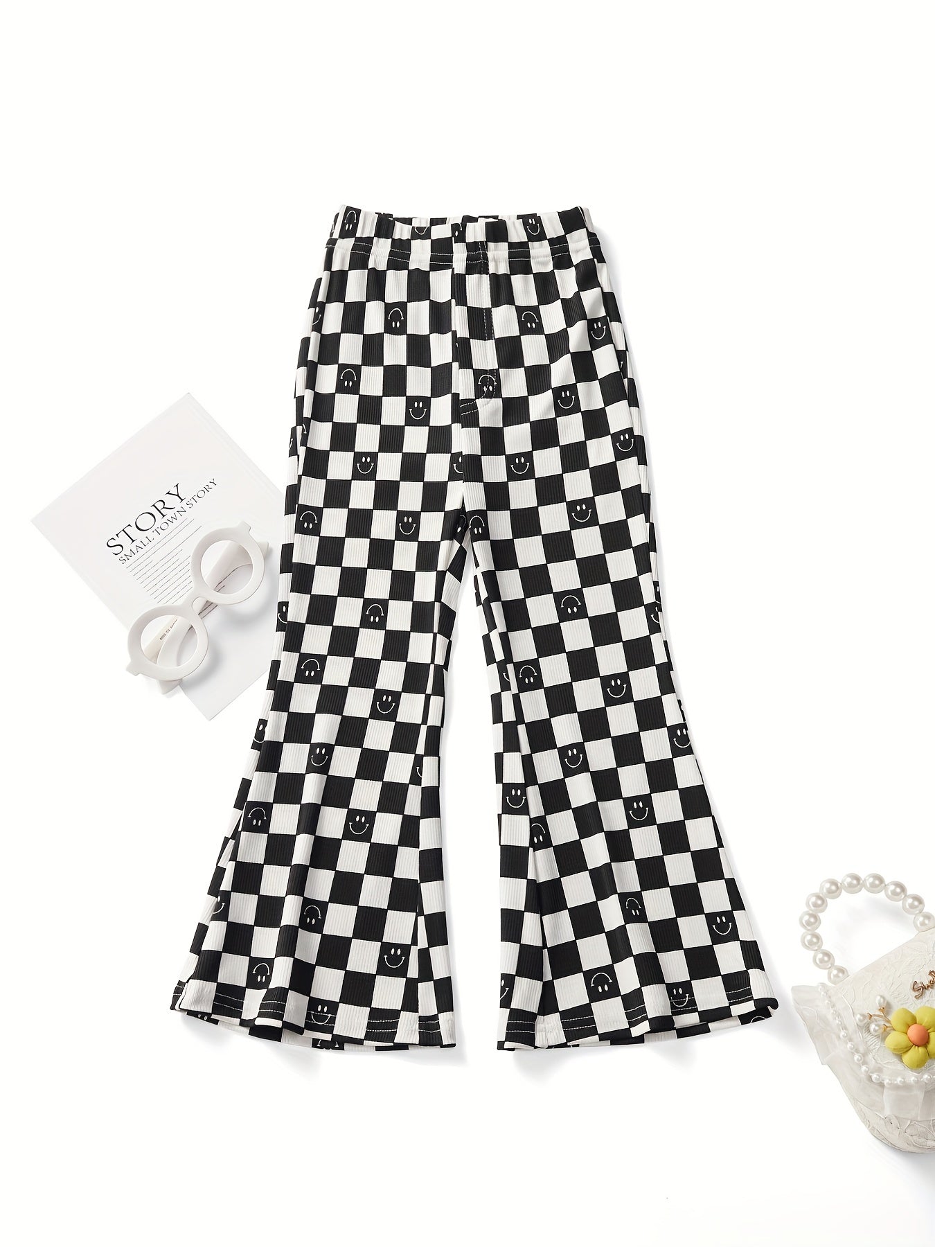 Baby Girl's Elastic High Waisted Print Flare Leg Pants Stretch Casual Pant