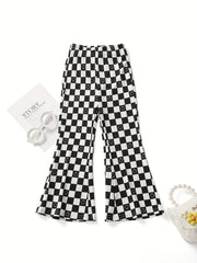 Baby Girl's Elastic High Waisted Print Flare Leg Pants Stretch Casual Pant