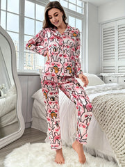 Bunny Print Pajama Set Long Sleeve Buttons Top & Pants Sleepwear