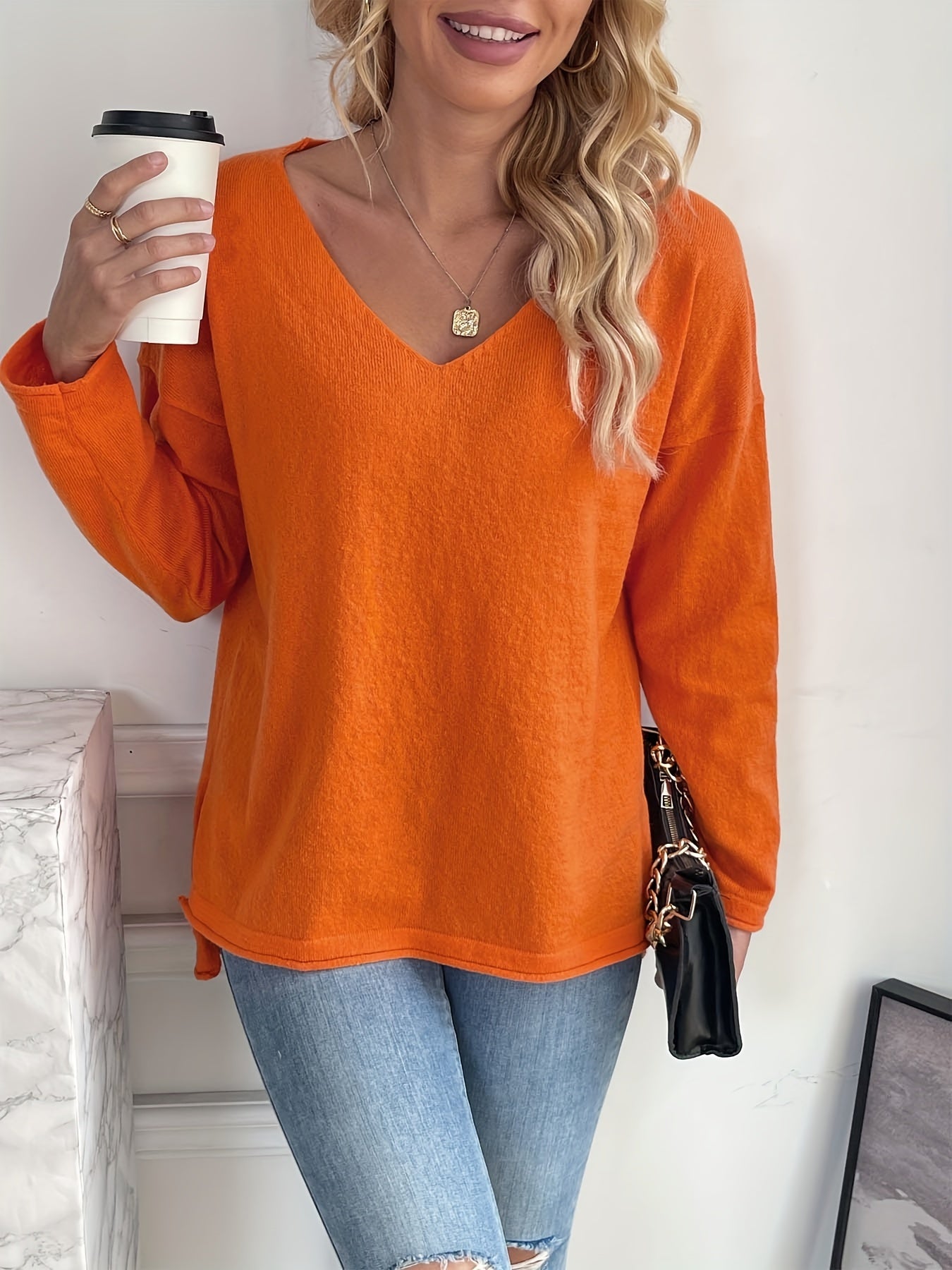 V Neck Oversized Split Sweater