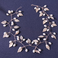 Faux Pearl Hairband Golden Leaf Headband Wedding Hair Jewelry