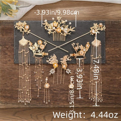 Crystal Pearl Flower Butterfly Hair Clip Headband Earring Set