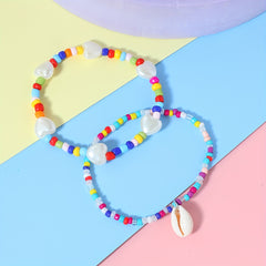 2pcs Colorful Beaded Shell Pendant Anklet Girls Holiday Gift