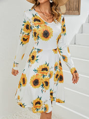Flower Print V Neck Dress Long Sleeve Spring & Fall Women's Clothing