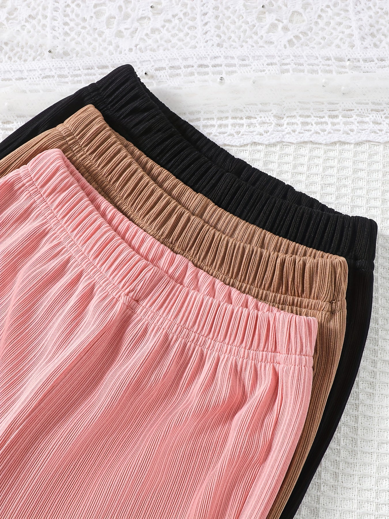 3 Pack Girls Casual Flared Pants Plain Colors Summer Comfort