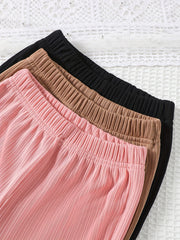 3 Pack Girls Casual Flared Pants Plain Colors Summer Comfort