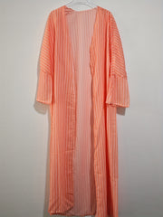 Stripe Print Bell Sleeve Open Front Maxi Cardigan
