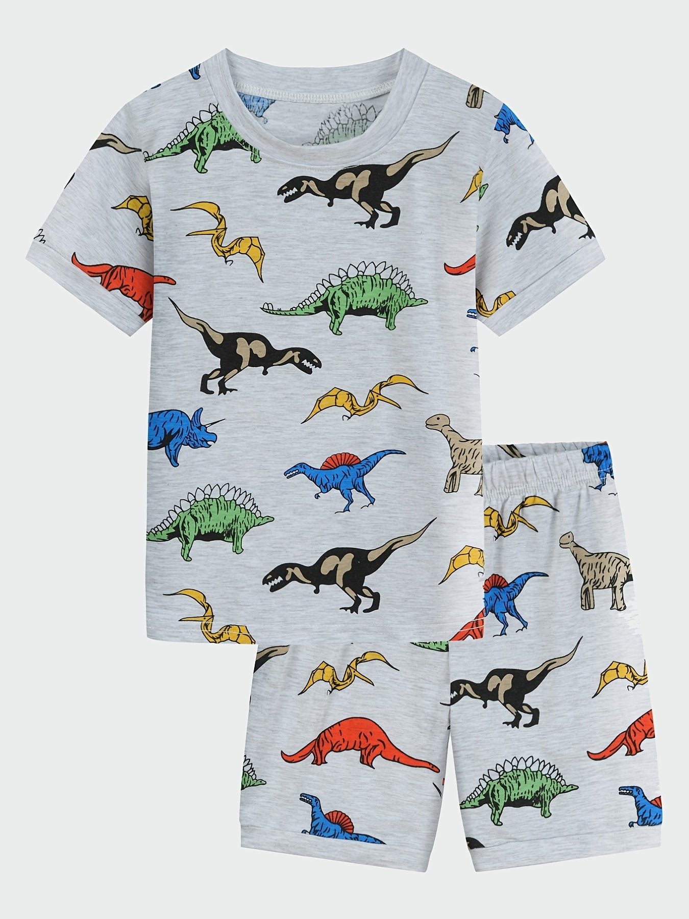 Boys Dinosaur Pajamas Set T shirt & Shorts Short Sleeves Crew Neck Casual Homewe