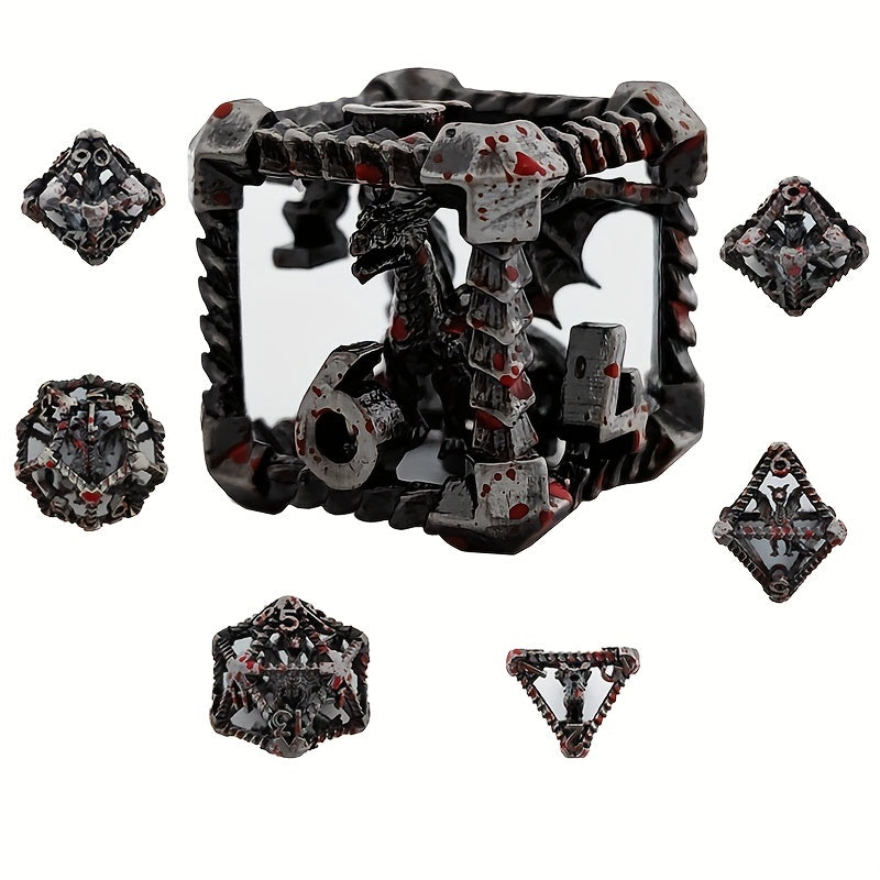 Metal Hollow Dragon Dice Set 7pcs Large Polyhedral Dice