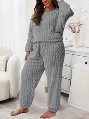 Flannelette Loungewear Set Crew Neck Top & Joggers Pajamas