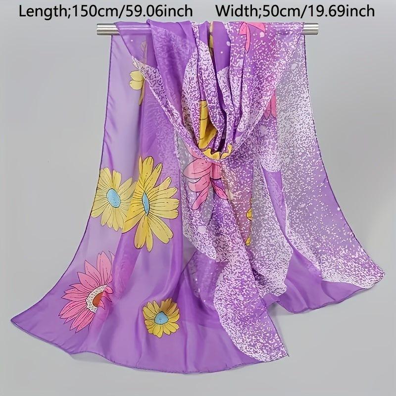 Large Flower Print Chiffon Scarf Boho Dotted Thin Shawl