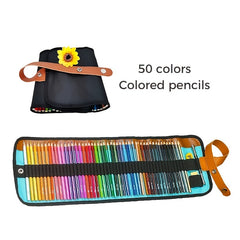 50 Colored Pencils Set with Canvas Wrap for Drawing