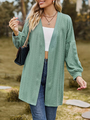 Casual Cardigan Solid Jacquard Lantern Sleeve
