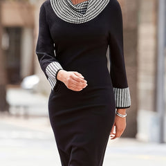 Colorblock Houndstooth Print Bodycon Dress