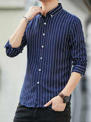 Men's Striped Long Sleeve Shirt Slim Business Casual Button Down