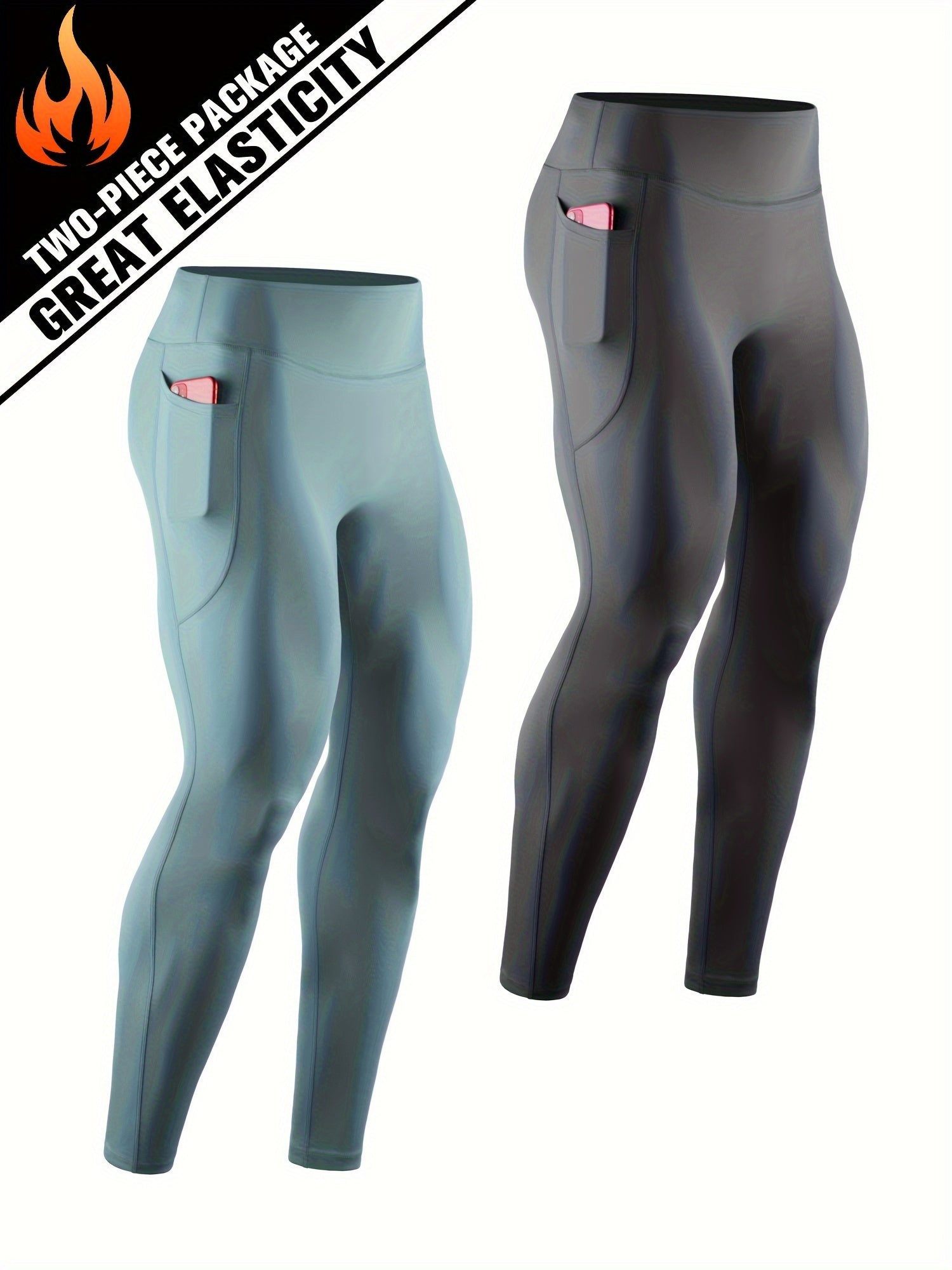 Men's Solid Pocket Leggings Active Quick Drying Sports Compression Pants