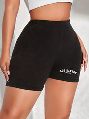 Letter Print Biker Shorts High Waist Skinny Yoga Sports Shorts