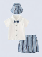 Baby Gentleman Set Stripe Shirt & Short & Hat Outfit