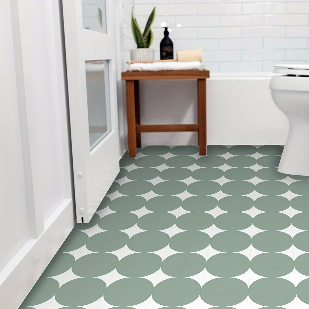 9pcs Green Geometric Tile Peel And Stick Waterproof Vinyl Tile Sticker