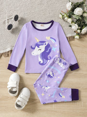 Girls Unicorn Pajama Set Long Sleeve Top & Pants Kids Spring