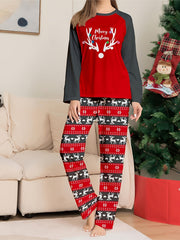 Christmas Pajama Set Women's Reindeer & Stripe Print Top & Pants