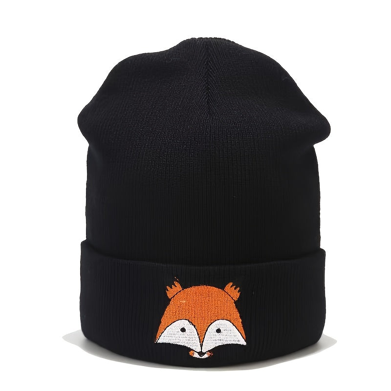 Kids Embroidered Fox Knitted Hat
