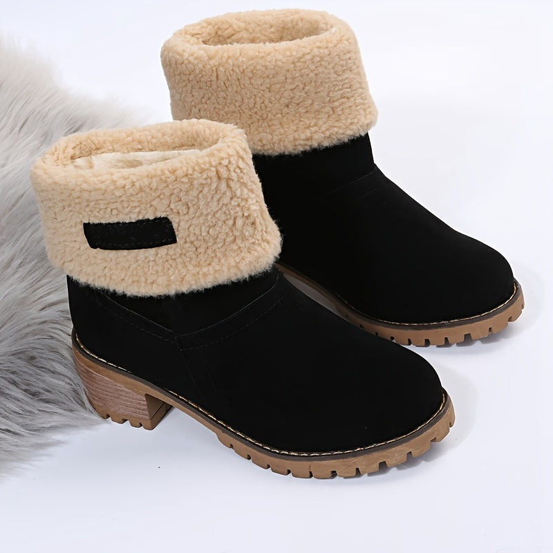 Women's Fleece Lined Snow Boots - Thermal Mid Heel Winter Casual Footwear