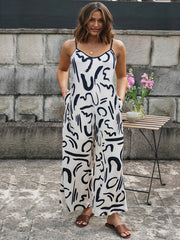 Graffiti Print Cami Jumpsuit Wide Leg With Pockets