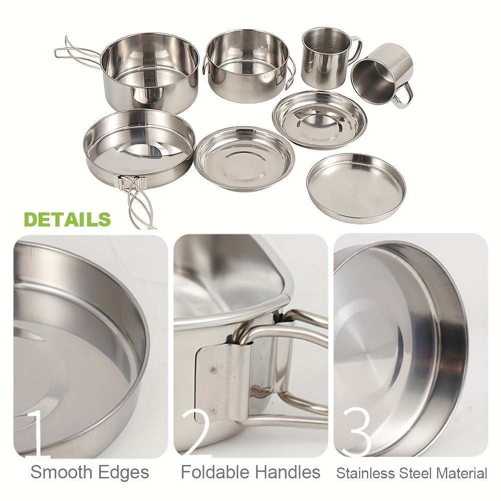 8pcs Stainless Steel Outdoor Cookware Set for Camping