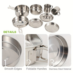 8pcs Stainless Steel Outdoor Cookware Set for Camping