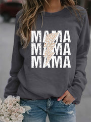 Mama Print Crew Neck Sweatshirt Long Sleeve Casual Women's Clothing