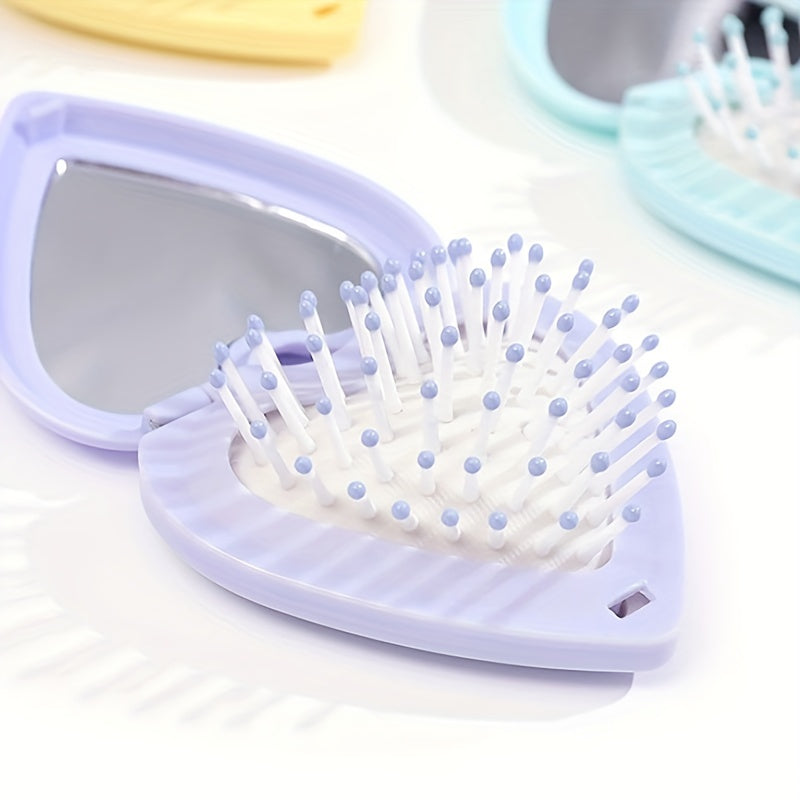 Heart Shape Folding Hair Brush Mirror Set Portable Travel Styling Accessories