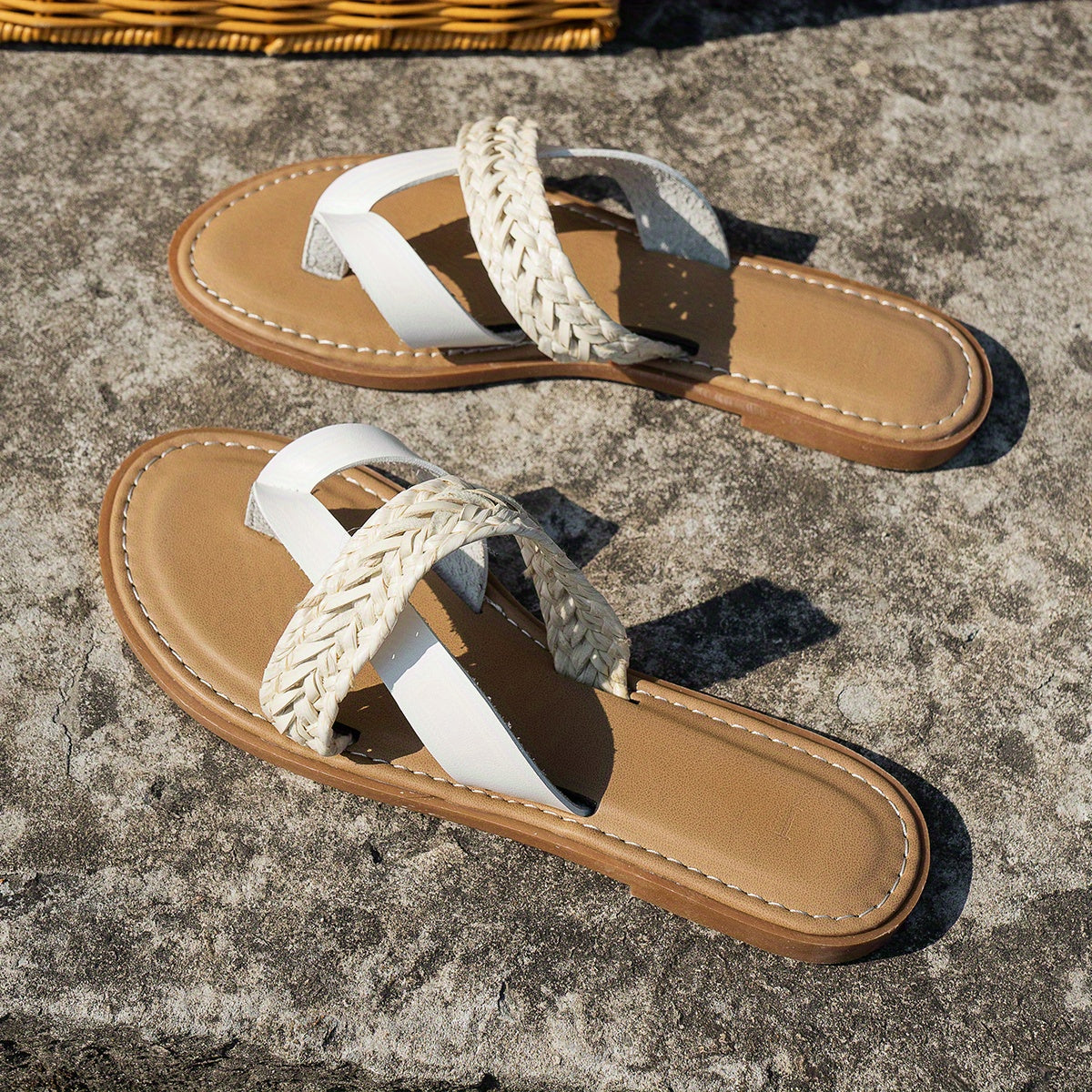 Women's Braided Band Thong Sandals Flat Slides